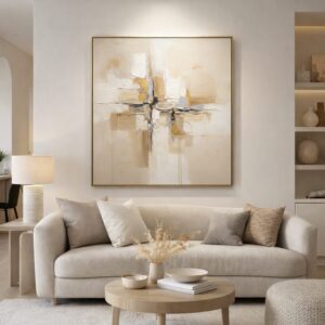 Dipinto astratto beige oro bianco