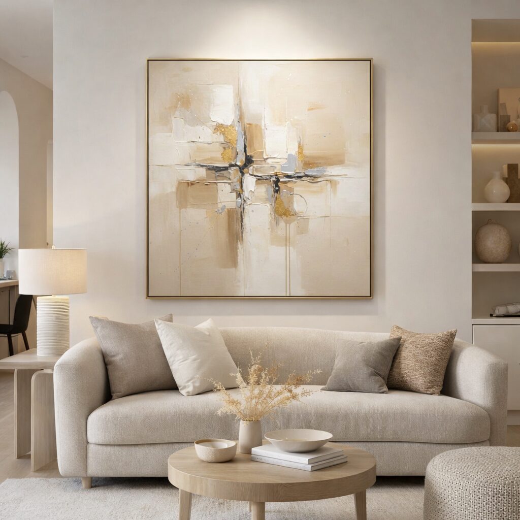 Dipinto astratto beige oro bianco