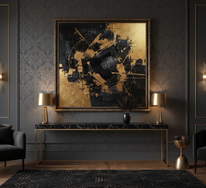 Quadro moderno astratto nero oro