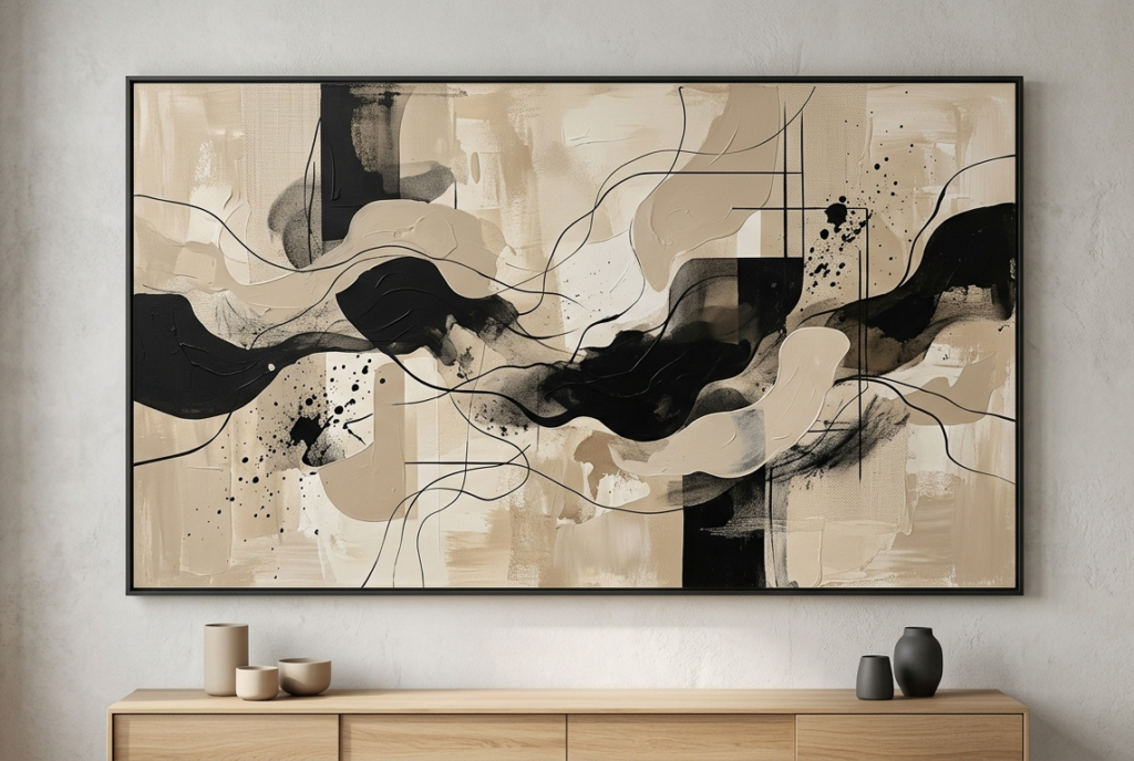Quadri decorativi astratti dipinti a mano nero beige